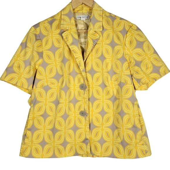 Coldwater Creek Women's La Playa Yellow Floral Short Sleeve Jacket Size 16 - Picture 1 of 16